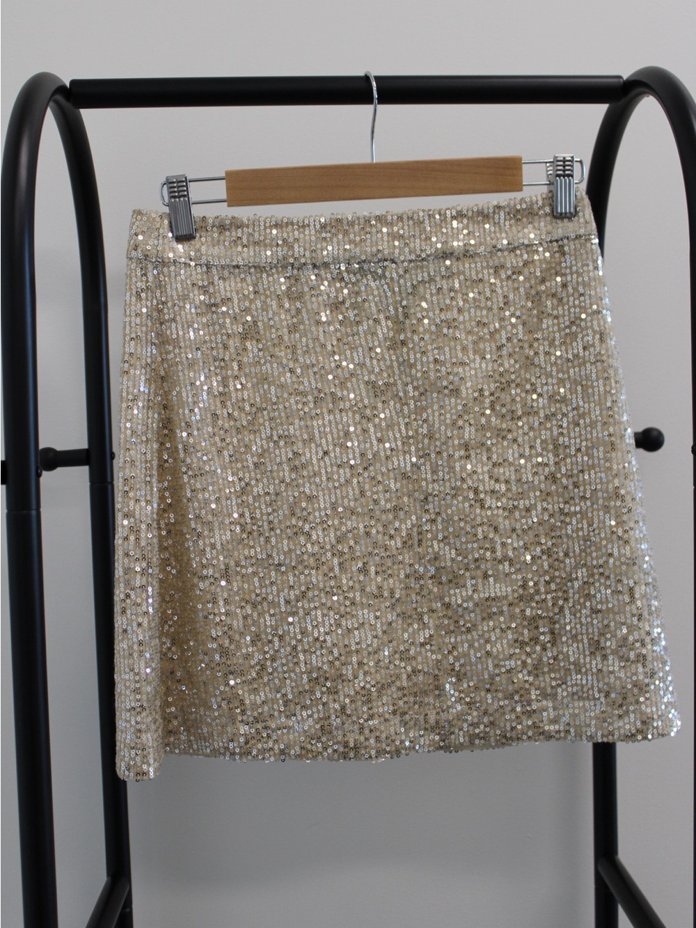 French Connection Gold Sequin Mini Skirt